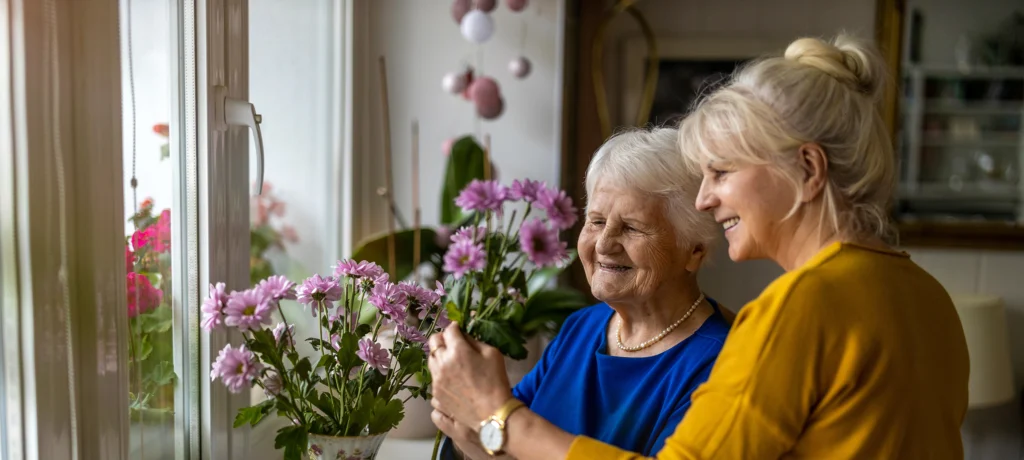 Woman Spending Time with her Elderly Mother at Home